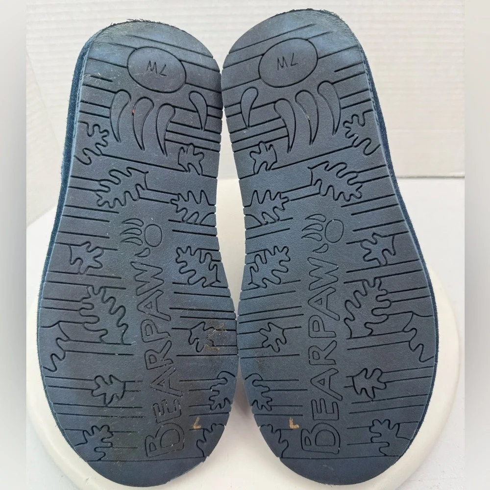 BEARPAW Womens Rosy Button Flat Slate Blue Suede Snow Boots Sz 7 Wide‎ Sheepskin